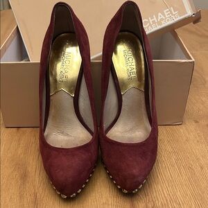 Michael Kors Burgundy Suede Pointed Toe Heels with Studded Trim